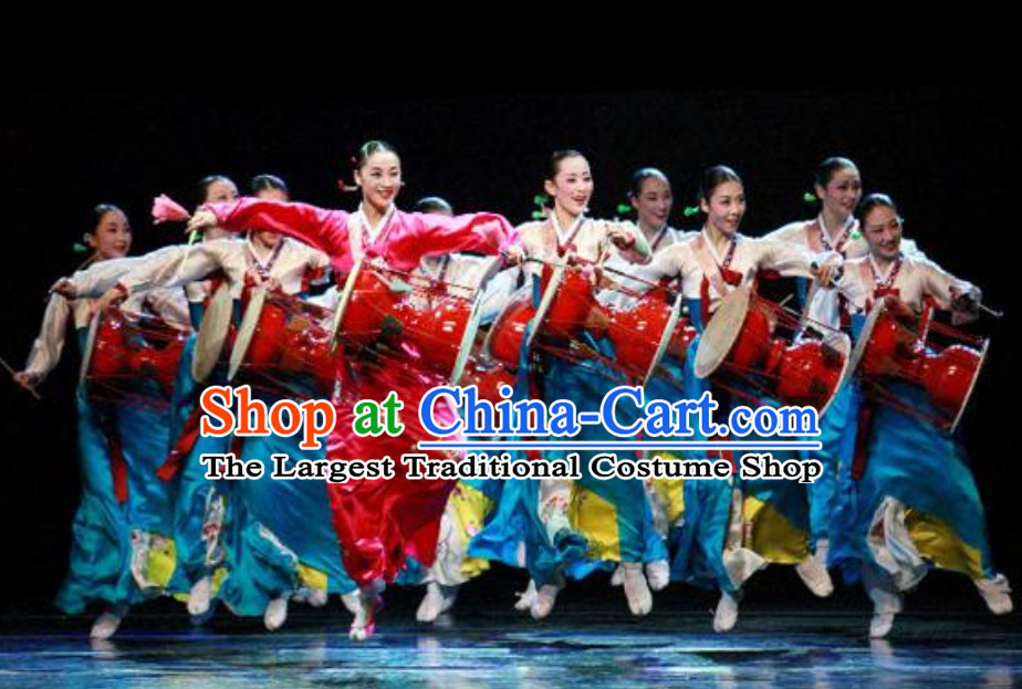 Korean Traditional Blue Hanbok Costumes for Playing Drums