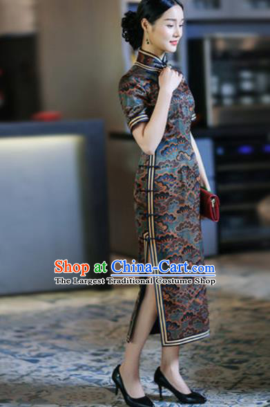 Chinese Traditional Tang Suit Printing Silk Qipao Dress National Costume Cheongsam for Women