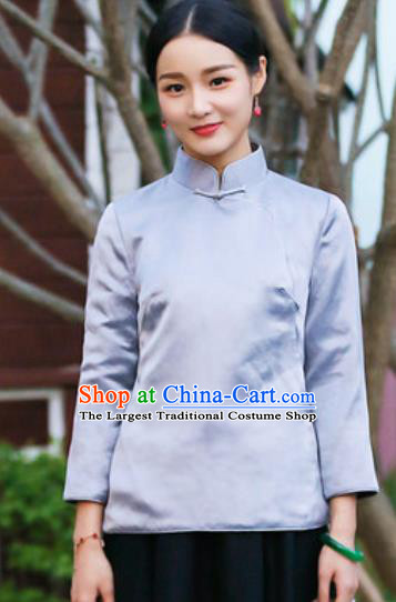 Chinese Traditional Tang Suit Upper Outer Garment Qipao Grey Blouse National Costume for Women