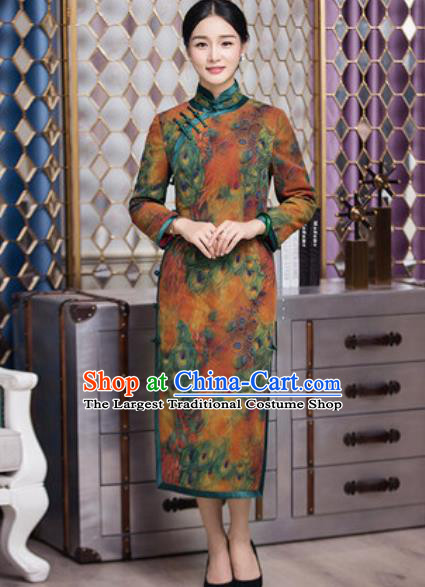 Chinese Traditional Printing Cheongsam Tang Suit Qipao Dress National Costume for Women