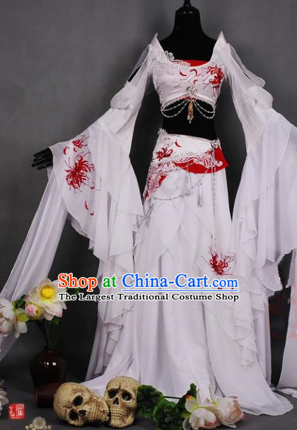 Chinese Traditional Cosplay Peri Costume Ancient Swordswoman White Hanfu Dress for Women