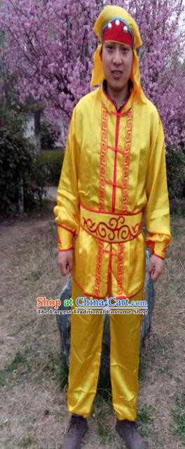 Chinese Traditional Folk Dance Costume Lion Dance Yellow Clothing for Men