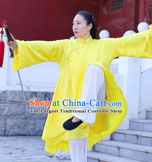 Chinese Traditional Martial Arts Competition Yellow Costume Kung Fu Tai Chi Clothing for Women