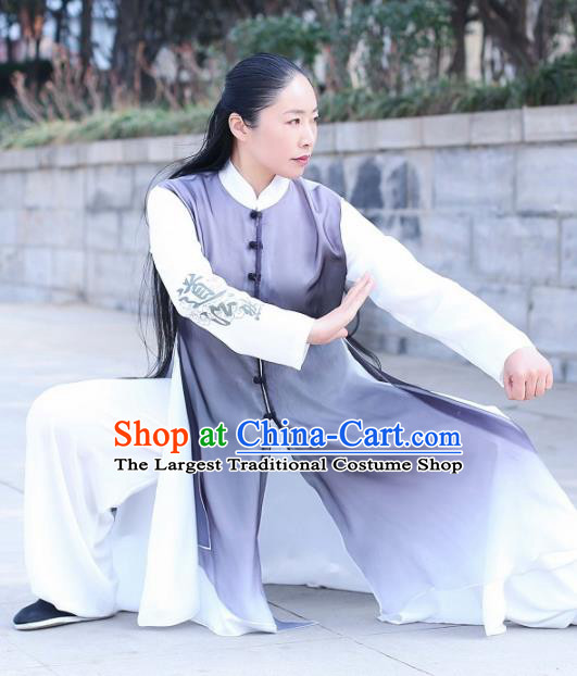 Chinese Traditional Kung Fu Competition Costume Martial Arts Tai Chi Grey Clothing for Women