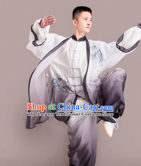 Chinese Traditional Kung Fu Competition Grey Costume Martial Arts Embroidered Clothing for Men