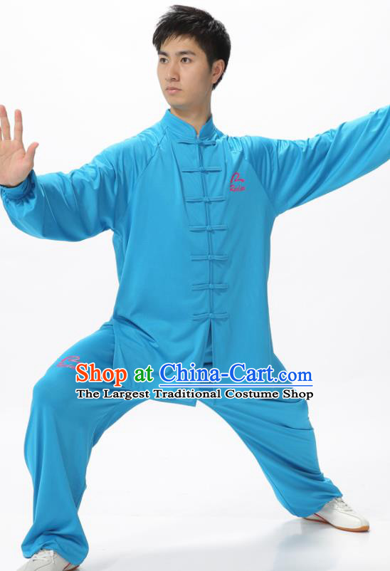 Chinese Traditional Kung Fu Competition Blue Costume Tai Chi Martial Arts Clothing for Men