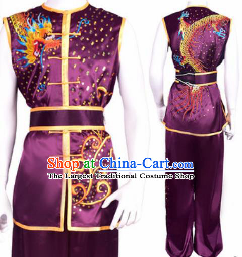 Chinese Traditional Kung Fu Competition Embroidered Dragon Purple Costume Tai Chi Martial Arts Clothing for Men