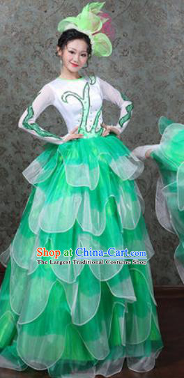 Chinese Traditional Spring Festival Gala Dance Costume Opening Dance Stage Performance Green Dress for Women