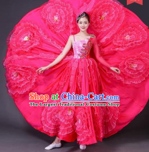 Chinese Traditional Spring Festival Gala Dance Costume Opening Dance Stage Performance Rosy Peony Dress for Women