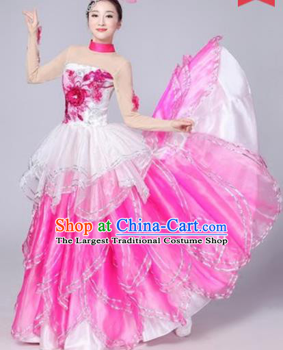 Chinese Traditional Spring Festival Gala Dance Costume Opening Dance Stage Performance Pink Dress for Women