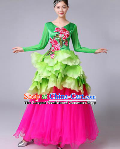 Chinese Traditional Spring Festival Gala Dance Costume Peony Dance Stage Performance Rosy Dress for Women