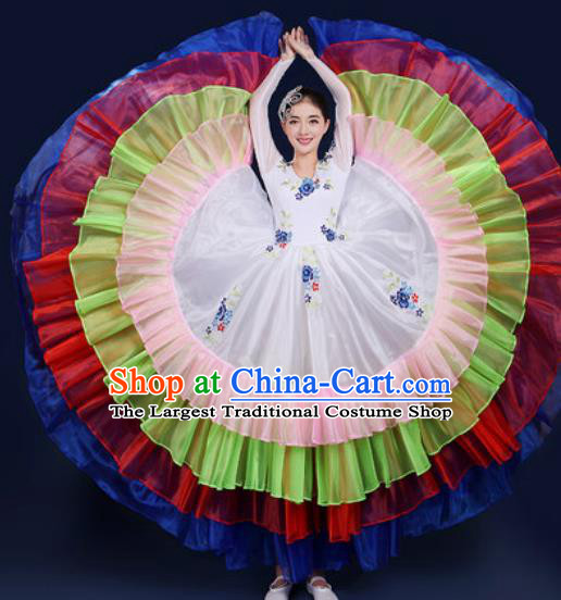 Chinese Traditional Peony Dance Stage Performance White Dress Spring Festival Gala Dance Costume for Women