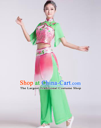 Chinese Traditional Umbrella Dance Green Costume Folk Dance Stage Performance Clothing for Women