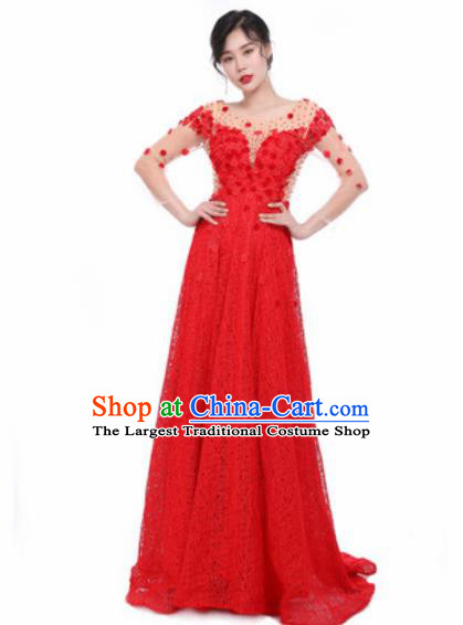 Top Grade Chorus Red Dress Opening Dance Stage Performance Costume for Women