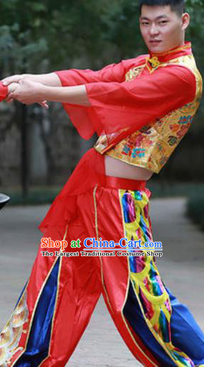 Chinese Traditional Folk Dance Costume Drum Dance Yangko Stage Performance Red Clothing for Men