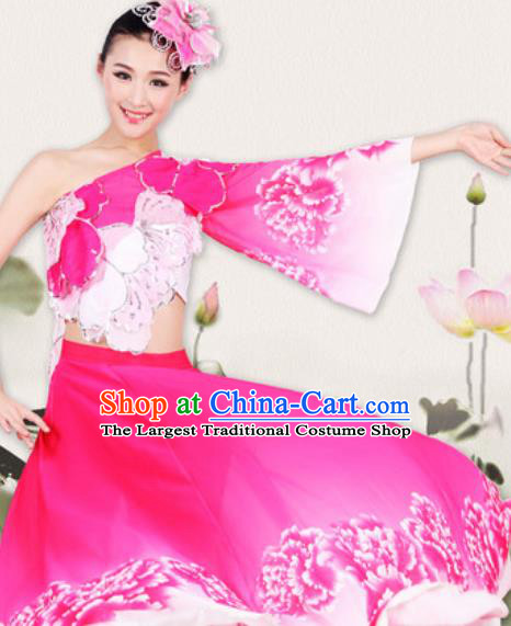 Chinese Traditional Classical Dance Costume Fan Dance Yangko Stage Performance Rosy Dress for Women