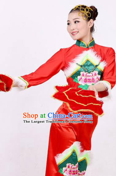 Chinese Traditional Folk Dance Costume Fan Dance Stage Performance Red Clothing for Women