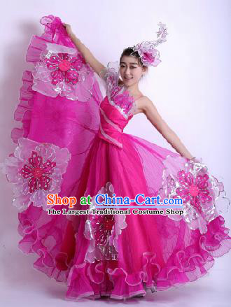 Top Grade Chorus Opening Dance Rosy Dress Modern Dance Stage Performance Costume for Women