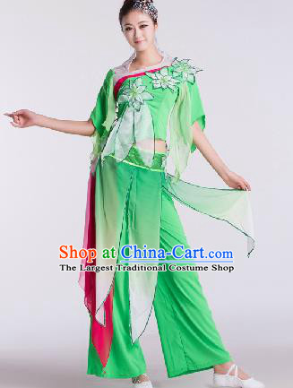 Chinese Traditional Umbrella Dance Costume Classical Dance Stage Performance Green Clothing for Women