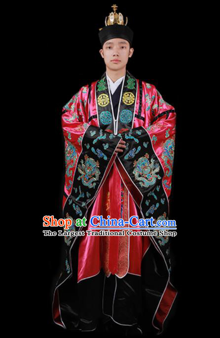 Chinese Traditional Taoism Costume National Taoist Priest Embroidered Dragons Rosy Cassock for Men