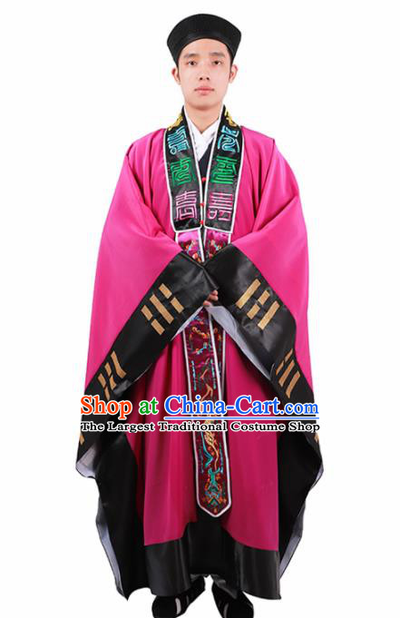 Chinese Traditional Taoism Costume National Taoist Priest Embroidered Bagua Rosy Cassock for Men