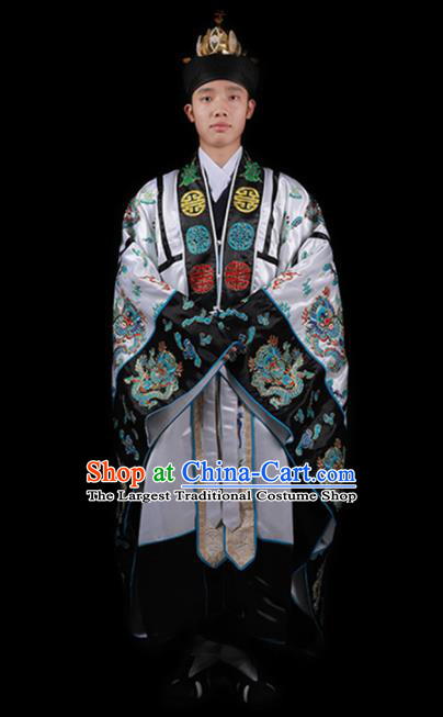 Chinese National Taoism Embroidered Dragons White Cassock Traditional Taoist Priest Rites Costume for Men