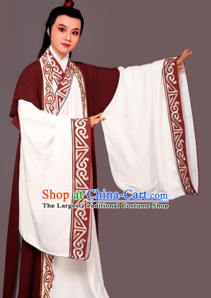 Chinese Traditional Peking Opera Nobility Childe Wine Red Embroidered Robe Beijing Opera Niche Costume for Men