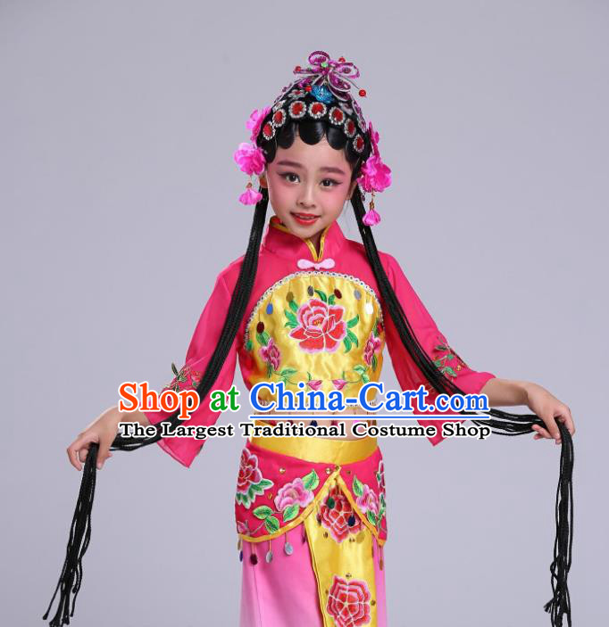 Chinese Traditional Beijing Opera Costume Peking Opera Diva Rosy Clothing for Kids