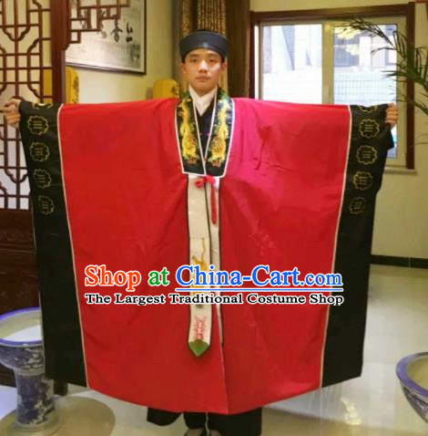 Chinese National Taoism Red Priest Frock Cassock Traditional Taoist Priest Rites Costume for Men