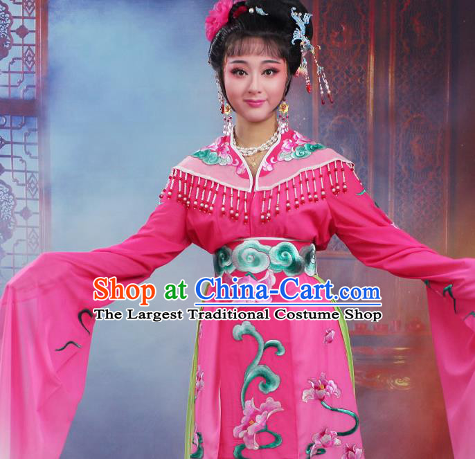 Chinese Traditional Huangmei Opera Peri Embroidered Rosy Dress Beijing Opera Hua Dan Costume for Women