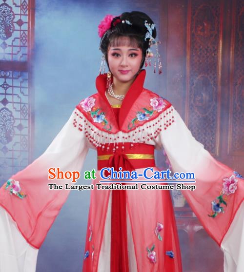 Chinese Traditional Huangmei Opera Nobility Lady Embroidered Red Dress Beijing Opera Hua Dan Costume for Women