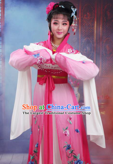 Chinese Traditional Huangmei Opera Nobility Lady Embroidered Rosy Dress Beijing Opera Hua Dan Costume for Women