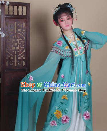 Chinese Traditional Huangmei Opera Actress Embroidered Green Dress Beijing Opera Hua Dan Costume for Women