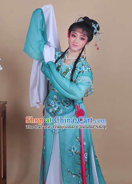 Chinese Traditional Shaoxing Opera Embroidered Plum Blossom Green Dress Beijing Opera Princess Hua Dan Costume for Women