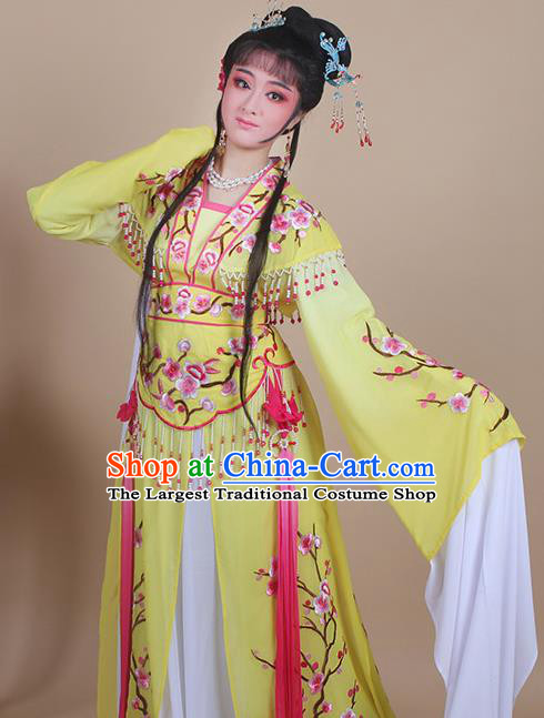 Chinese Traditional Shaoxing Opera Embroidered Plum Blossom Yellow Dress Beijing Opera Princess Hua Dan Costume for Women