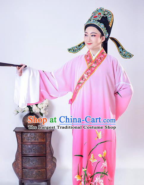 Chinese Traditional Peking Opera Gifted Scholar Embroidered Orchid Pink Robe Beijing Opera Niche Costume for Men