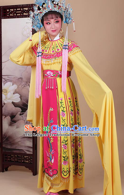 Chinese Traditional Shaoxing Opera Princess Yellow Dress Beijing Opera Hua Dan Embroidered Costume for Women