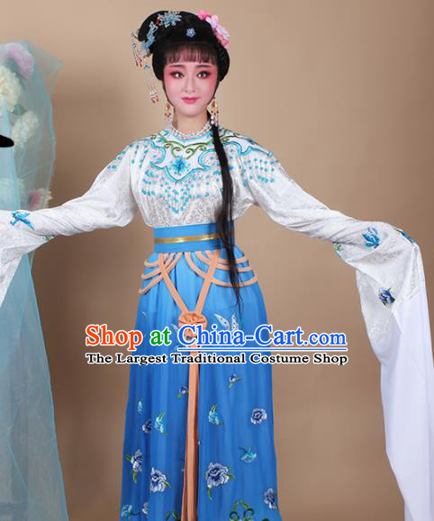 Chinese Traditional Shaoxing Opera Zhu Yingtai Blue Dress Beijing Opera Hua Dan Embroidered Costume for Women