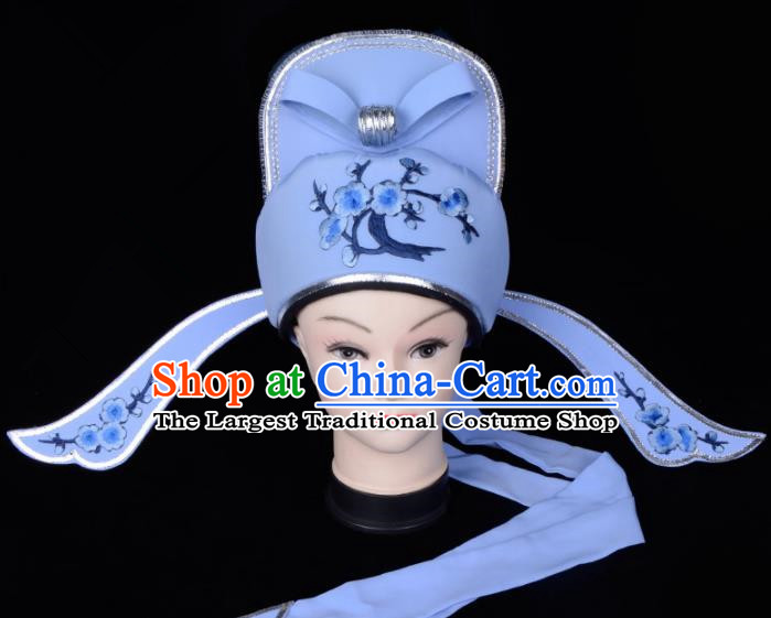 Chinese Traditional Beijing Opera Gifted Scholar Headwear Peking Opera Niche Blue Hat for Men