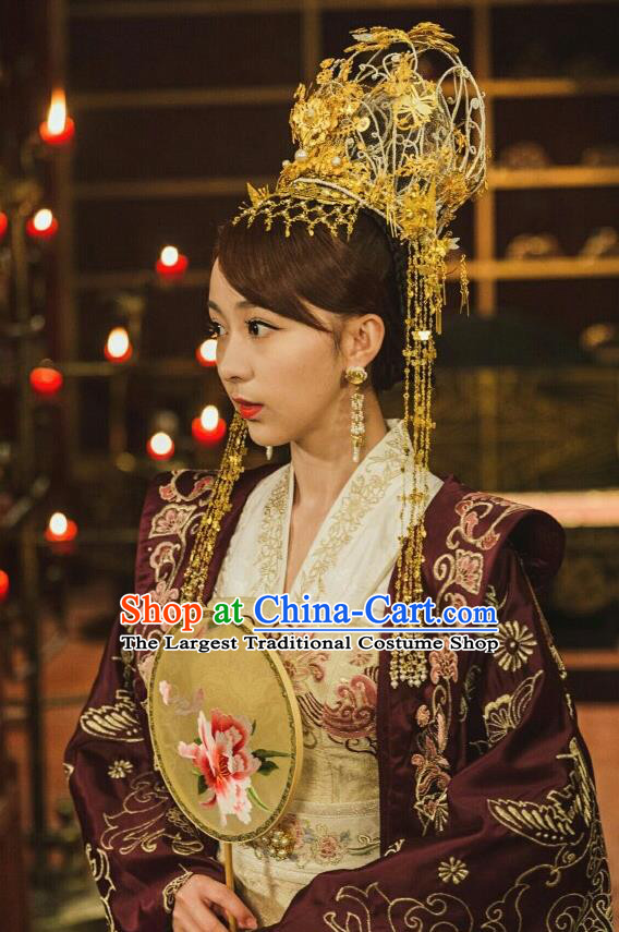 Drama Queen Dugu Chinese Ancient Northern Zhou Dynasty Empress Yang Lihua Historical Costume and Headpiece for Women