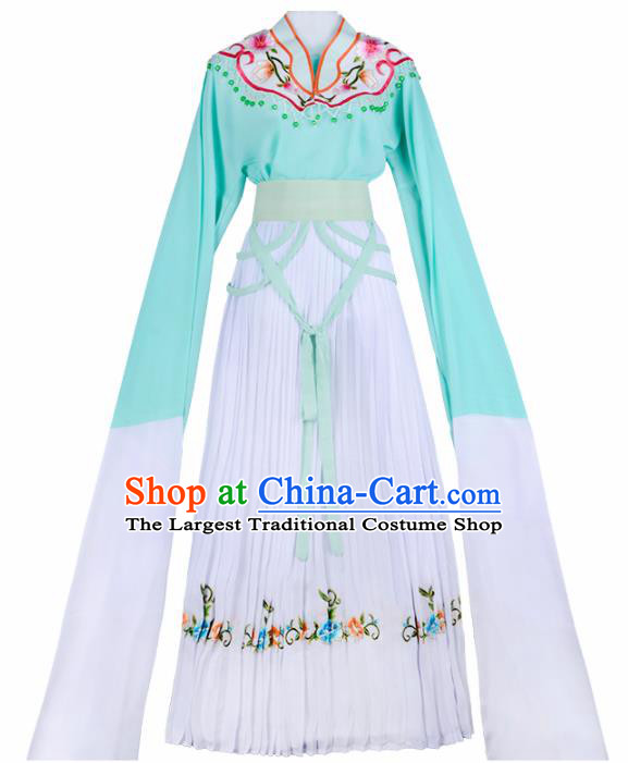 Chinese Traditional Shaoxing Opera Young Lady Embroidered Green Dress Beijing Opera Maidservants Costume for Women