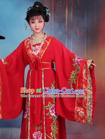 Chinese Traditional Shaoxing Opera Empress Embroidered Red Dress Beijing Opera Palace Queen Costume for Women