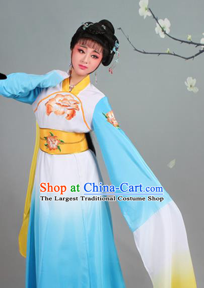 Chinese Traditional Shaoxing Opera Palace Lady Embroidered Blue Dress Beijing Opera Court Maid Costume for Women