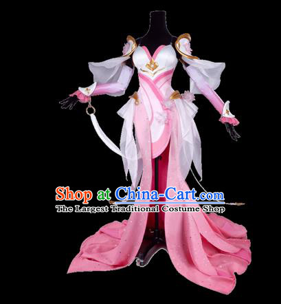 Chinese Traditional Cosplay Princess Embroidered Pink Dress Ancient Swordswoman Costume for Women