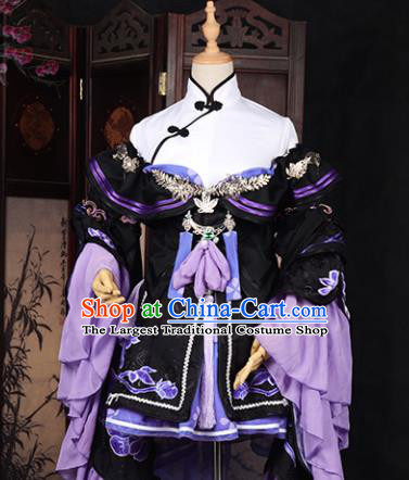 Chinese Traditional Cosplay Black Hanfu Dress Ancient Swordswoman Costume for Women