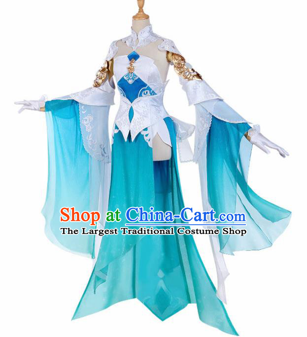 Traditional Halloween Cosplay Swordswoman Costume Chinese Ancient Heroine Peri Green Dress for Women