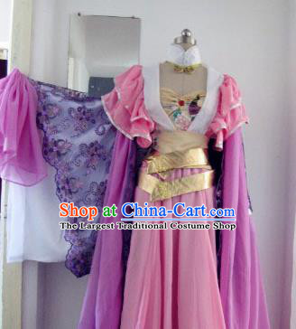 Chinese Traditional Cosplay Swordswoman Costume Ancient Peri Princess Pink Hanfu Dress for Women