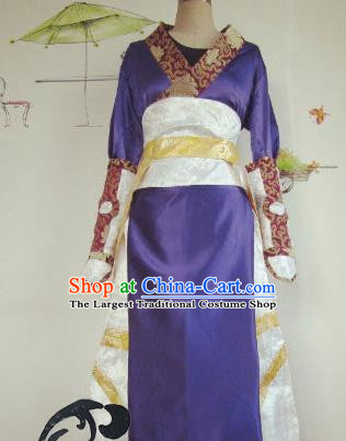 Chinese Traditional Cosplay Swordswoman Costume Ancient Imperial Consort Purple Hanfu Dress for Women