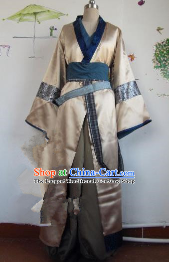 Chinese Traditional Cosplay Qin Dynasty Knight Golden Costume Ancient Swordsman Hanfu Clothing for Men