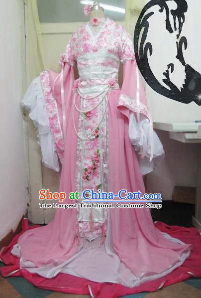 Chinese Traditional Court Princess Costume Ancient Peri Pink Hanfu Dress for Women